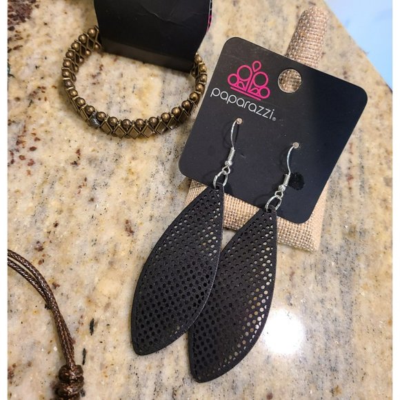 Paparazzi Lot of 6 Earrings Necklaces and Bracelets. Blue Bronze Black - Picture 4 of 9